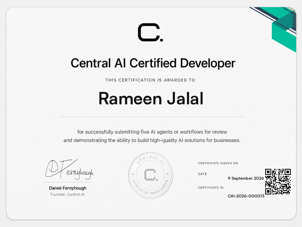 Rameen Jalal certificate