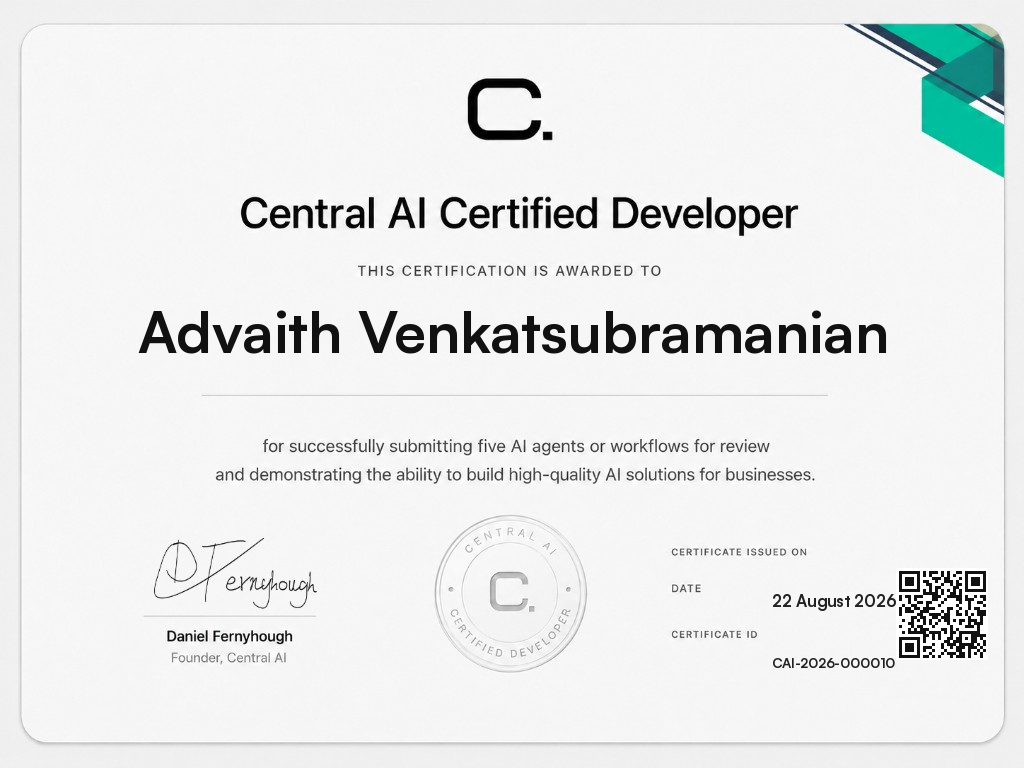 Advaith Venkatsubramanian certificate